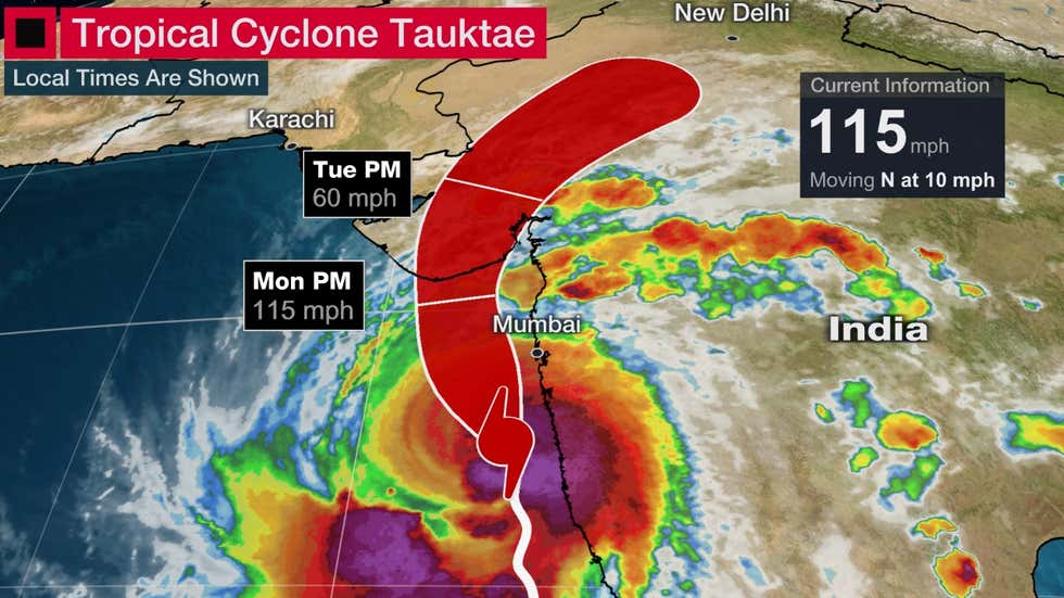 Cyclonic Storm “Tauktae” over Eastcentral Arabian Sea, moving towards Gujarat coast