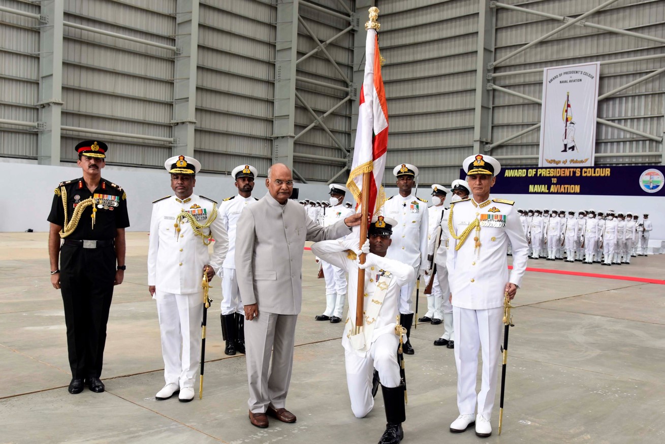 President of India Presents Colour to Indian Naval Aviation
