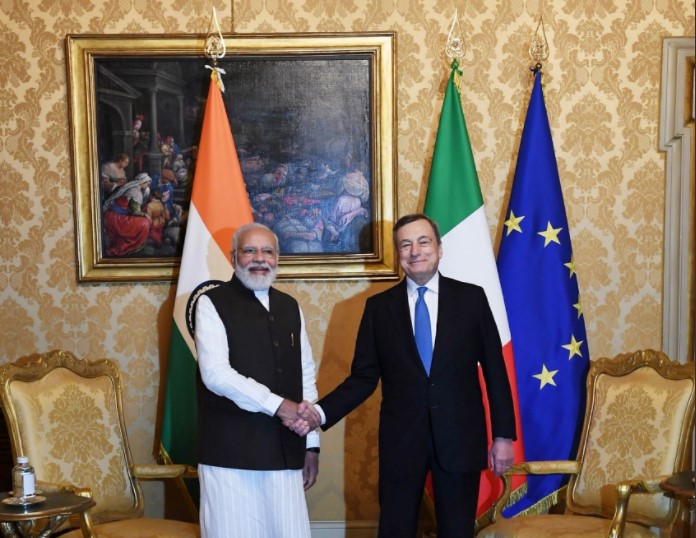 Prime Minister Modi meets Italian Prime Minister Mario Draghi on the margins of G20 Summit in Rome
