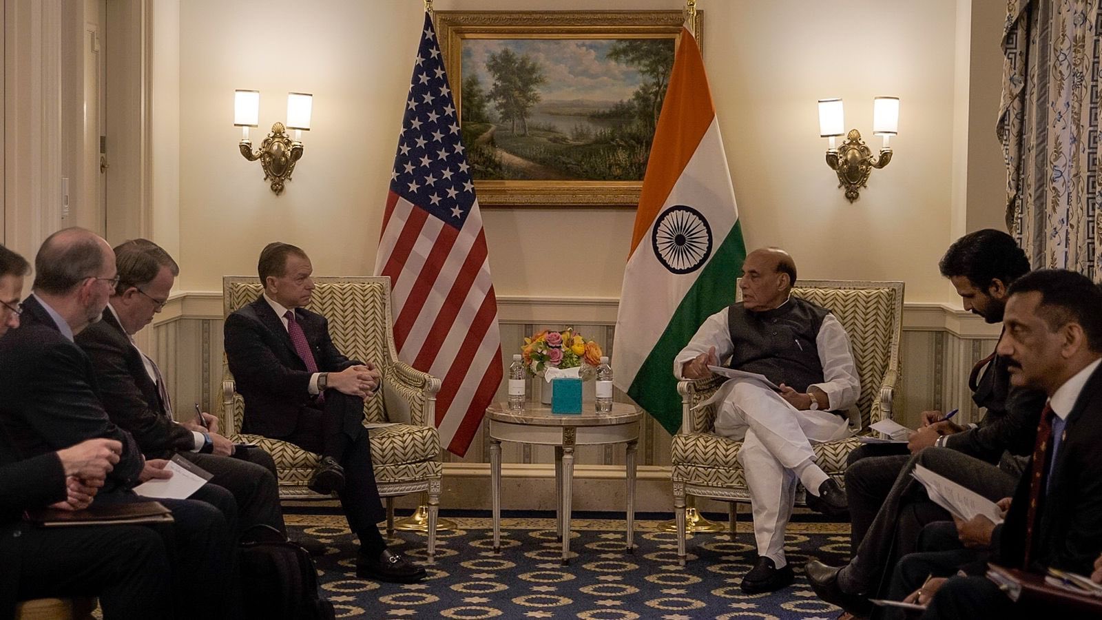 Rajnath Singh meets executives of US aerospace giants Boeing and Raytheon
