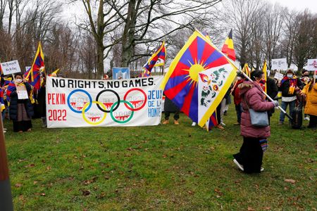 Olympics-Tibetans march on IOC headquarters to protest Beijing Games